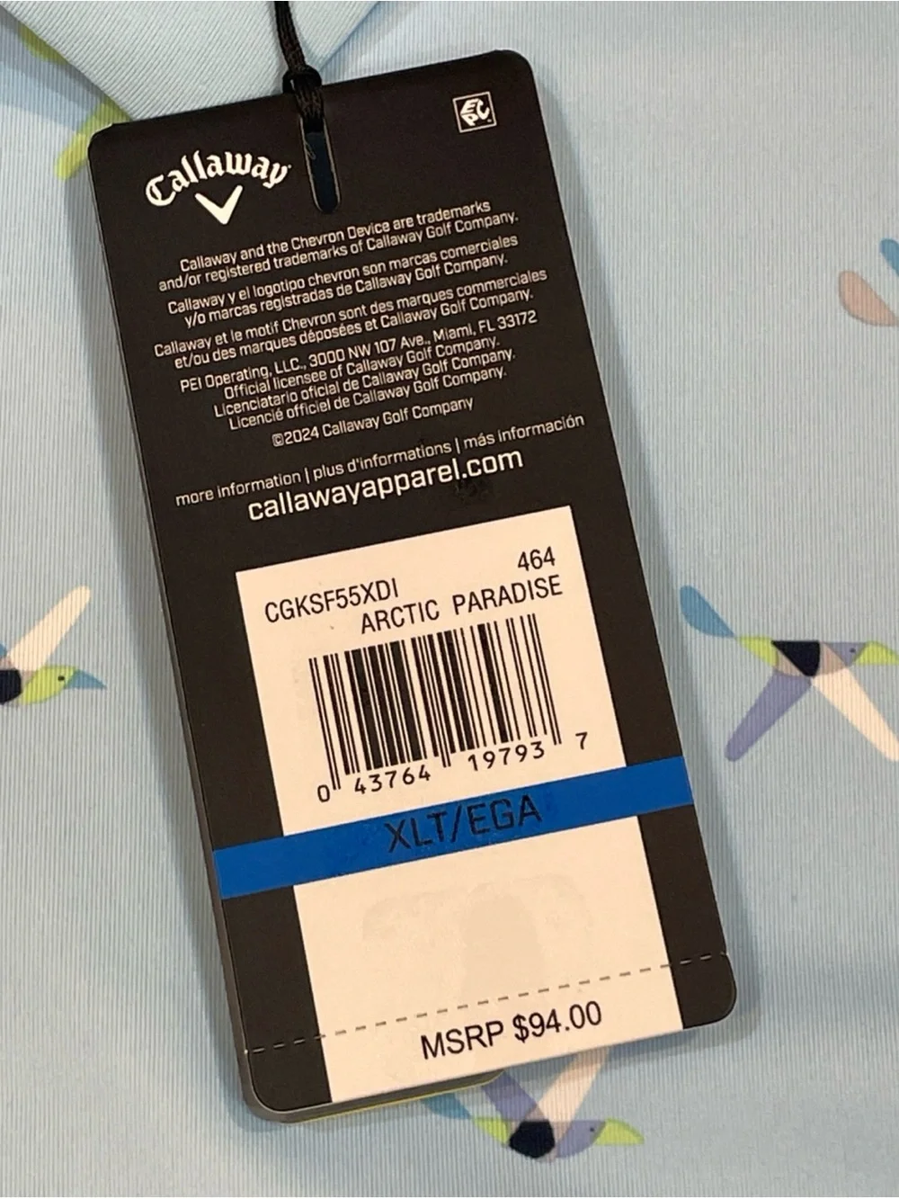 Callaway XLT All Over Birdie Print Shirt Polo Short Sleeve Golf Apparel Blue NEW